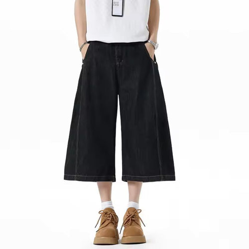IEFB New Men's Jeans Solid Color Line Design American Style Straight Leg Cropped Trousers Summer Baggy Male Denim Shorts 9W3168