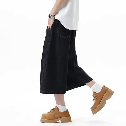 IEFB New Men's Jeans Solid Color Line Design American Style Straight Leg Cropped Trousers Summer Baggy Male Denim Shorts 9W3168